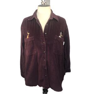 Mickey Unlimited Disney Women's Long Sleeve Button Up Corduroy Purple Sz Med